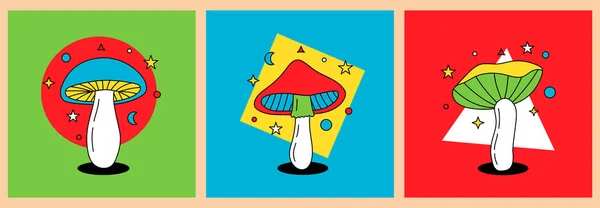 Mushroom Silhouette Set Mushroom Prints Shirts Stickers Different Posters Exotic — Vettoriale Stock