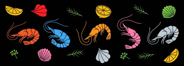 Shrimp Horizontal Banner Meal Menu Seafood Dish Herbs Seasoning Shrimp — Stock Vector