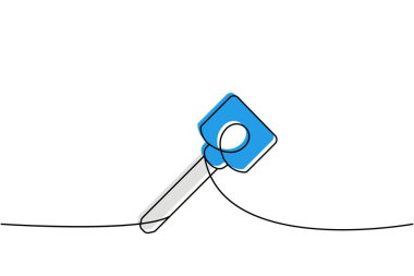 Key one line colored continuous drawing. Home key continuous one line colorful illustration. Vector minimalist linear illustration. Isolated on white background.
