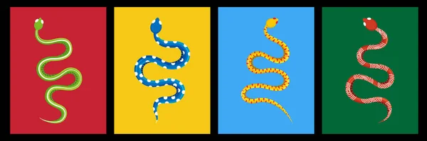 Schlangen Silhouette Set Verschiedene Poster Mit Exotischen Schlangen Handgezeichnete Vektorillustration — Stockvektor