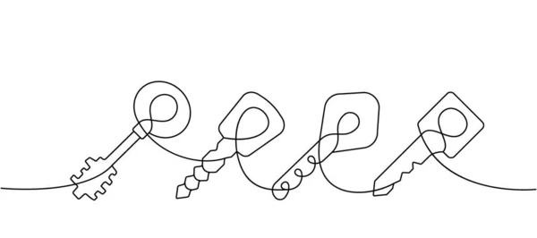 Set Key One Line Continuous Drawing Home Key Continuous One — Vector de stock