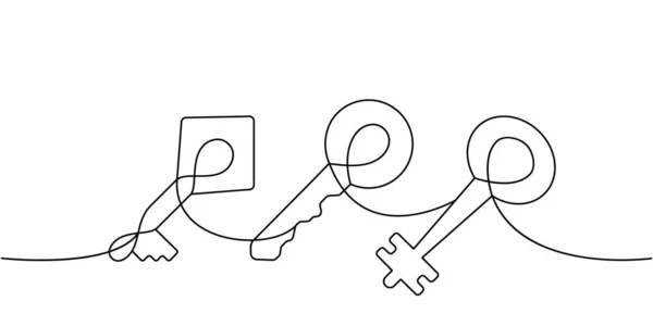 Set Key One Line Continuous Drawing Home Key Continuous One — Stock vektor