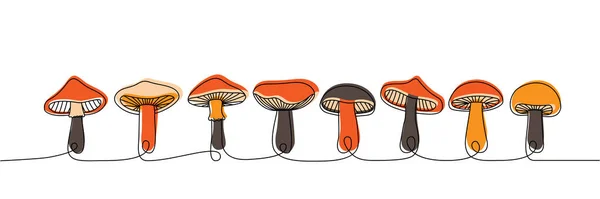 Set Mushroom One Line Colored Continuous Drawing Mushroom Continuous One — Stock Vector
