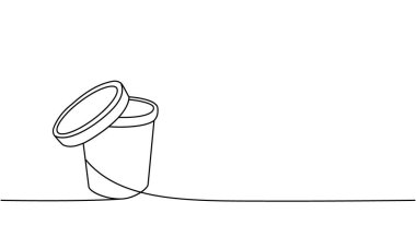 Dondurma kutusu bir satır aralıksız çizim. Boş karton kutular, paket paketler. Tek satır resimli yemek. Vektör minimalist doğrusal çizim. Beyaz arkaplanda izole