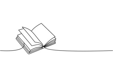 Kapalı bir kitap. Devamlı çizim. Kitapçı, kütüphane aralıksız tek satırlık illüstrasyon. Vektör minimalist doğrusal çizim. Beyaz arkaplanda izole.