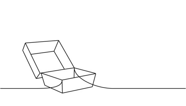 クラフトバーガーボックス1行連続描画します 空の段ボール箱 テイクアウト食品のためのバッグ連続1ラインイラスト ベクトル最小限の線形イラスト 白地に隔離された — ストックベクタ