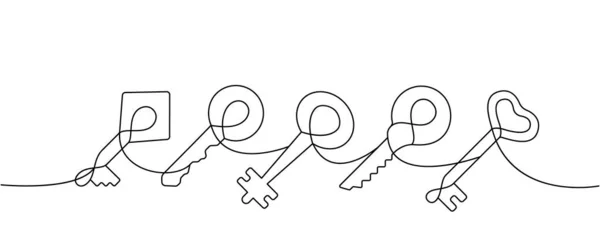 Set Key One Line Continuous Drawing Домашний Ключ Непрерывный Один — стоковый вектор