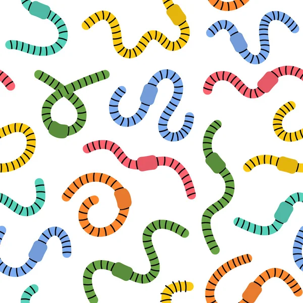 Curled Earthworms Seamless Pattern Colored Worms Background Vector Illustration Invertebrate — Stock Vector