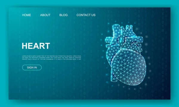 Heart Polygonal Website Template Cardiology Design Illustration Concept Low Poly — Stock Vector