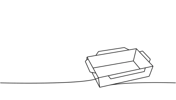 使い捨てペーパーバーガーボックス1行連続図面 空の段ボール箱 テイクアウト食品のためのバッグ連続1ラインイラスト ベクトル線形イラスト 白地に隔離された — ストックベクタ