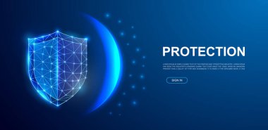 İniş sayfası için 3d çokgen simge, web sitesi şablonu. Anasayfası, tanıtım pankartı, reklam sayfası tasarımı için düşük miktarda siber güvenlik illüstrasyonu. Antivirüs tasarım illüstrasyonu.