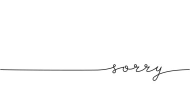 Pardon kelime. Kelimesi kelimesine tek satır. Deyim çiziminin minimalist çizimi. Beyaz arkaplanda izole.