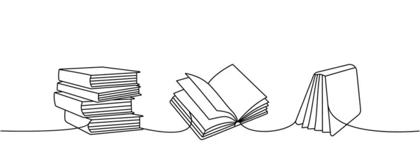 Livros Definir Uma Linha Desenho Contínuo Livraria Biblioteca Contínua Ilustração — Vetor de Stock