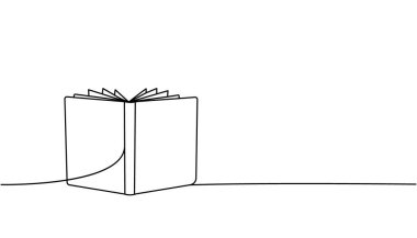 Bir satır aralıksız çizim yap. Kitapçı, kütüphane aralıksız tek satırlık illüstrasyon. Vektör minimalist doğrusal çizim. Beyaz arkaplanda izole.