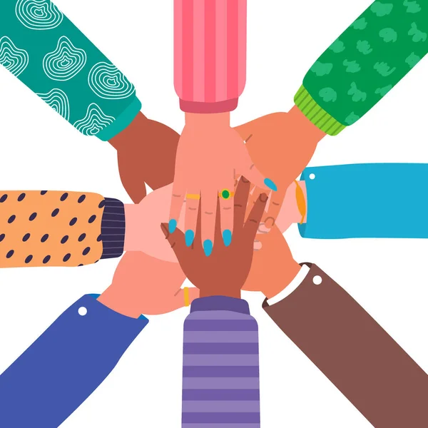 Mãos Juntas Pessoas Juntam Mãos Comunidade Parceria Trabalho Equipe Amizade —  Vetores de Stock