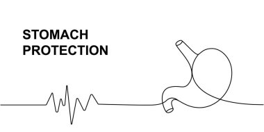Kalp atışlı insan midesi. Sürekli çizim halinde. İnsan organı sürekli tek bir çizgiden oluşuyor. Vektör minimalist doğrusal çizim. Beyaz arkaplanda izole