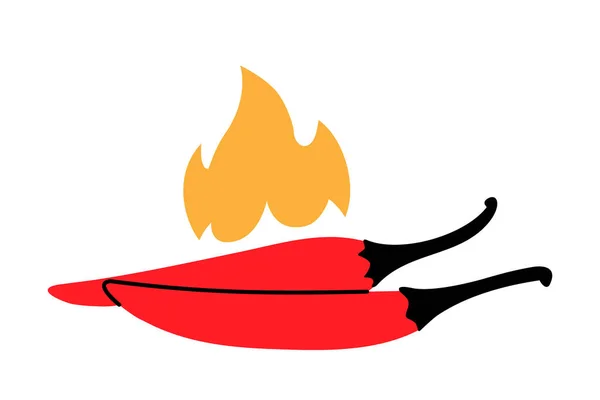 Chiles Rojos Picantes Con Ilustración Fuego Esbozo Chiles Picantes Dibujo — Vector de stock