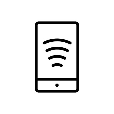 NFC akıllı telefon siyah ikonu. NFC cep telefonu işareti. Kablosuz ödeme sembolü beyaz arkaplanda izole edildi.