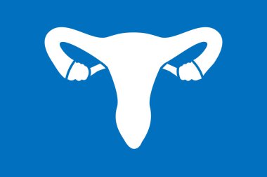 Mavi arka planda izole edilmiş insan üreme sistemi sembolü. İnsan organı ikonu. Vektör minimalist doğrusal illüstrasyon.