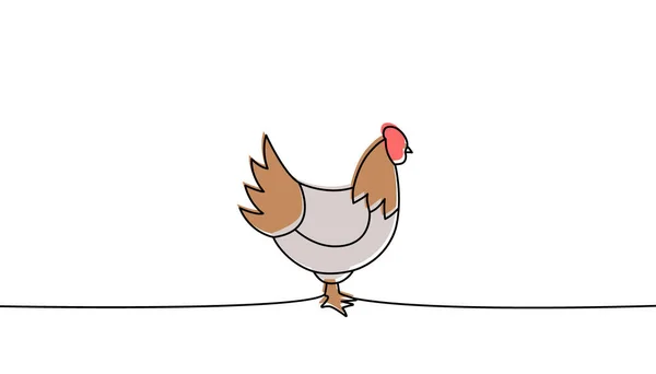 Pollo Una Línea Dibujo Continuo Color Símbolo Pollo Granja Pájaro — Vector de stock