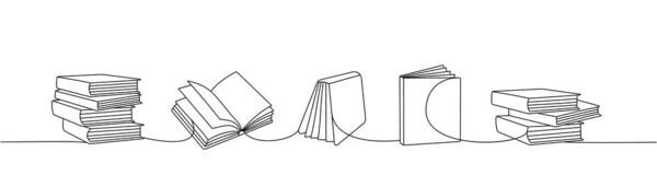 Книги Встановлюють Один Рядок Безперервного Малюнка Книгарня Бібліотека Безперервна Ілюстрація — стоковий вектор