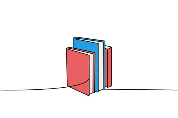 Empilement Livres Une Ligne Dessin Continu Coloré Librairie Bibliothèque Continue — Image vectorielle