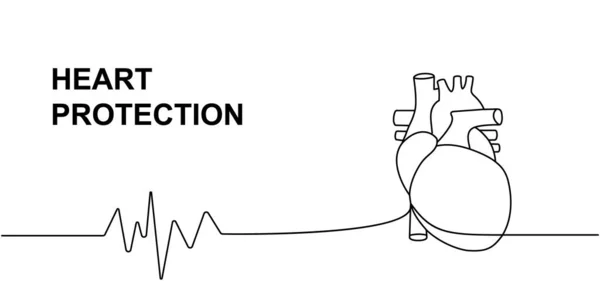 Human Heart Heart Pulse One Line Continuous Drawing Human Organ — Stock Vector