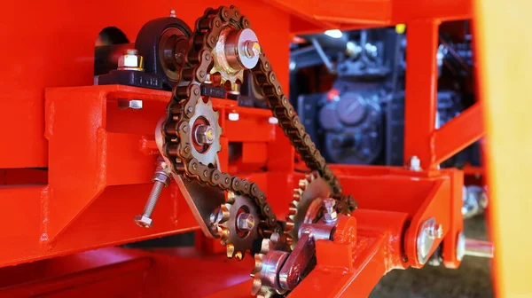 Chains Gears Machines Chain Drive Transmit Power Farm Machinery Closeup — Stock Photo, Image