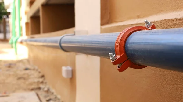 Grooved Coupling Plumbing Pipes Syler Plumbing Pipe Connected Coupling Side — стоковое фото