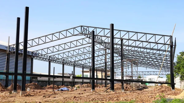 Estructura Metálica Del Almacén Detalle Construcción Almacén Industrial Con Estructura — Foto de Stock