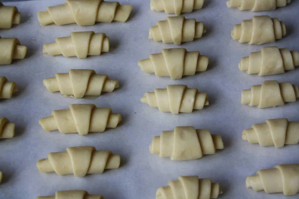 Rotoli Pasta Una Padella Pronti Cuocere Cottura — Foto Stock