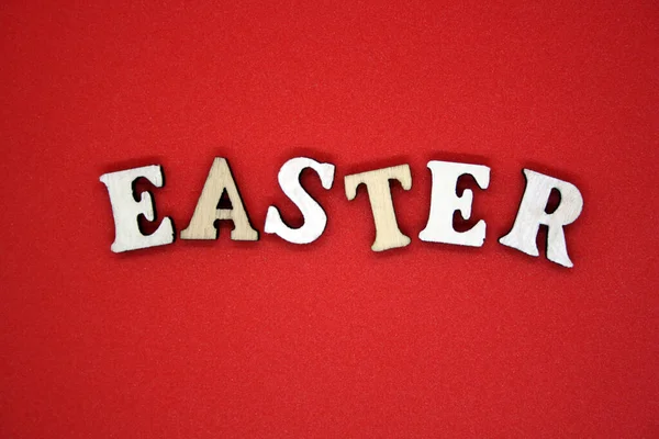 Easter Text Red Background Concept Holiday Space Text — Stock Photo, Image