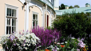Oranienbaum Park 'taki Büyük Menshikov Sarayı' nın manzarası. St. Petersburg, Lomonosov.                               