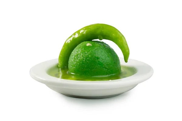 Dolci Peperoncino Sul Piatto Colore Verde Aromatizzato Peperoncino Sapore Caldo — Foto Stock