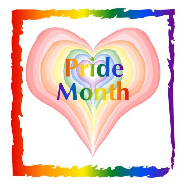 Vektör illüstrasyonu 10 puan. LGBT gurur günü konsepti. İzole bir arkaplanda LGBT bayrağının renklerinden yapılmış kalp şeklinde fırça darbesi. Gurur Günü soyut logosu. 