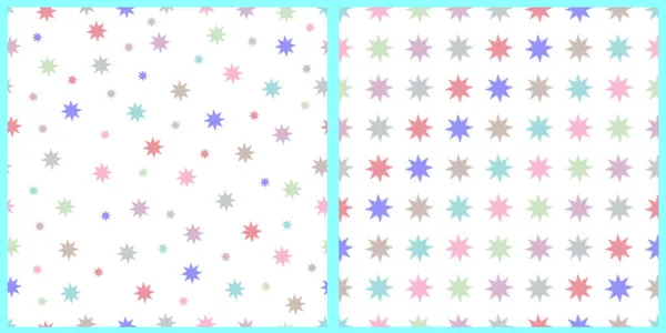 Набор Векторных Бесшовных Абстрактных Шаблонов Разноцветные Звезды Формы Белом Изолированном — стоковый вектор