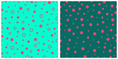 Vektör soyut geometrik desenler kümesi. Pembe ve yeşil halkalar. Pijama ve parti peçeteleri için harika bir baskı.. 