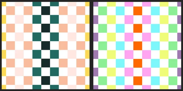 Set Vector Patterns Multi Colored Squares Arranged Checkerboard Pattern White — Stock Vector