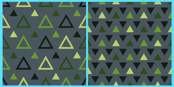 Набор Векторных Бесшовных Шаблонов Геометрические Фигуры Треугольники Пастельно Зеленых Тонах — стоковый вектор