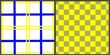 Bir dizi vektörsüz şablon. İzole edilmiş arkaplanda sarı-mavi geometrik çizgiler ve kareler. 