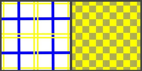 Ensemble Motifs Vectoriels Sans Couture Lignes Géométriques Jaune Bleu Carrés — Image vectorielle