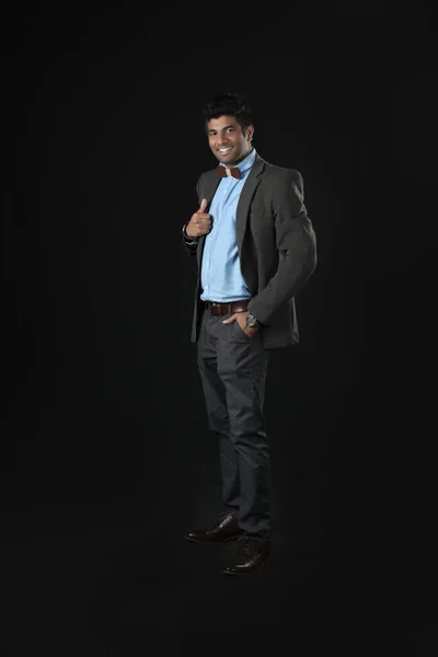 Business People Office Concept Happy Smiling Indian Businessman Dark Grey — Photo
