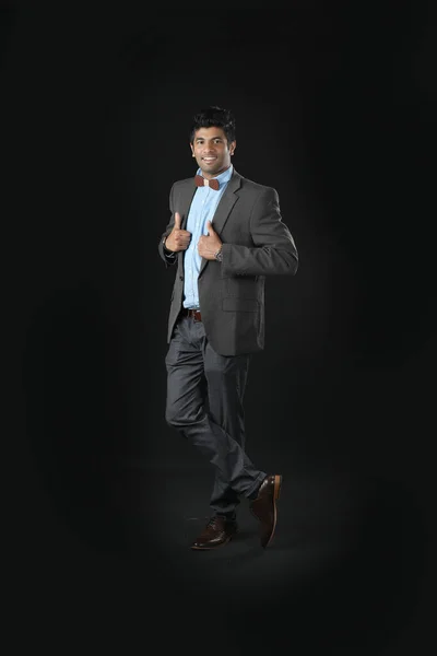 Business People Office Concept Happy Smiling Indian Businessman Dark Grey — Zdjęcie stockowe