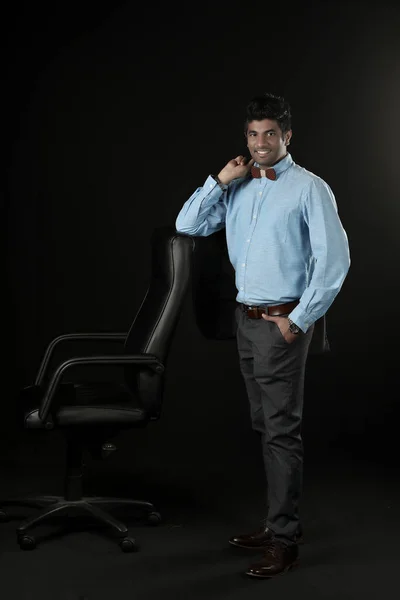 Portrait Shot Indian Smart Businessman Model Take Formal Suit Jacket — Stockfoto