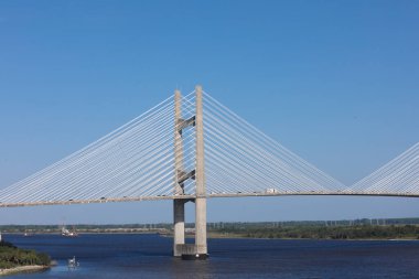 Dames Point Bridge against the clear blue skies in Jacksonville Florida
