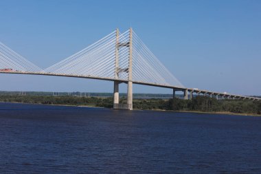 Dames Point Bridge against the clear blue skies in Jacksonville Florida