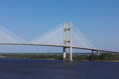 Dames Point Bridge against the clear blue skies in Jacksonville Florida