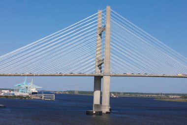 Dames Point Bridge against the clear blue skies in Jacksonville Florida