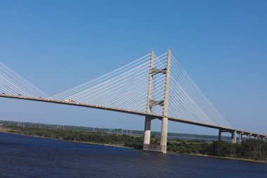 Dames Point Bridge against the clear blue skies in Jacksonville Florida