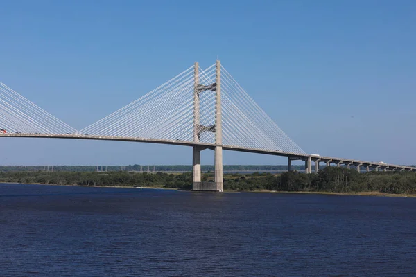 Dames Point Bridge against the clear blue skies in Jacksonville Florida